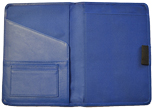 Blue leather journal with stitches inside